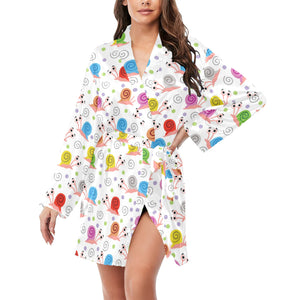 Snail Pattern Print Design 05 Women's Long Sleeve Belted Night Robe