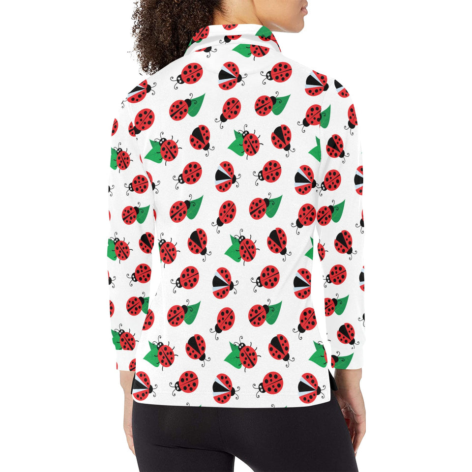 Ladybug Pattern Print Design 01 Women's Long Sleeve Polo Shirt