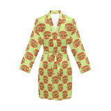 Hamburger Pattern Print Design 02 Women's Long Sleeve Belted Night Robe