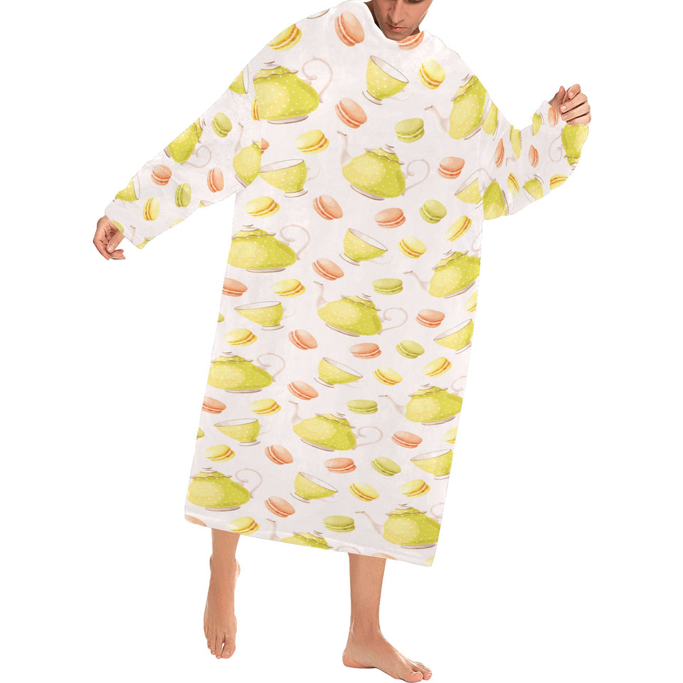 Tea pots Pattern Print Design 03 Blanket Robe with Sleeves