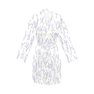 Eiffel Tower Lavender Pattern Print Design 01 Women's Long Sleeve Belted Night Robe