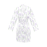 Eiffel Tower Lavender Pattern Print Design 01 Women's Long Sleeve Belted Night Robe