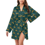 Piano Pattern Print Design 03 Women's Long Sleeve Belted Night Robe