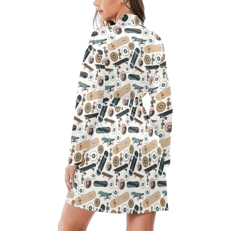 Skate Board Pattern Print Design 01 Women's Long Sleeve Belted Night Robe