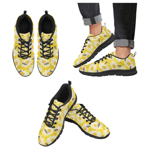 Bee Daisy Pattern Men's Sneakers Black