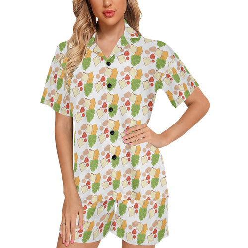 Sandwich Pattern Print Design 02 Women's V-Neck Short Pajama Set