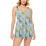 Giraffe Pattern Print Design 03 Chest Sexy Pleated Two Piece Swim Dress