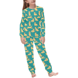 Golden Retriever Pattern Print Design 05 Kids' Boys' Girls' All Over Print Pajama Set