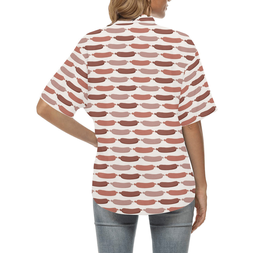 Sausage Pattern Print Design 02 Women's All Over Print Hawaiian Shirt