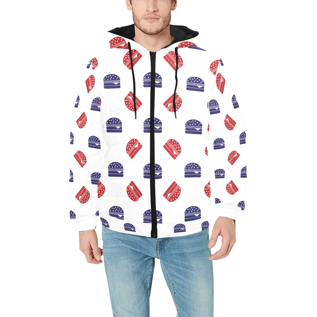 Hamburger Pattern Print Design 04 Men's Padded Hooded Jacket(ModelH42)