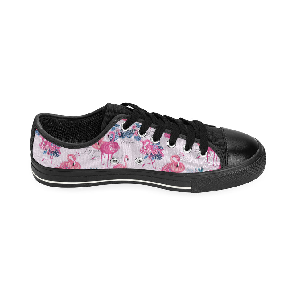 Flamingo Pink Pattern Men's Low Top Canvas Shoes Black