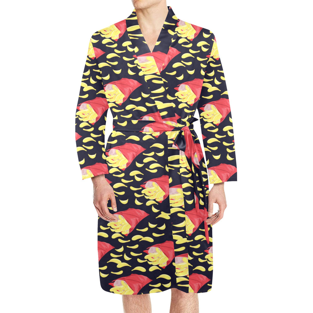 Potato Chips Pattern Print Design 05 Men's Long Sleeve Belted Night Robe