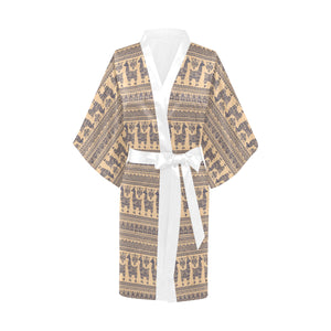 Llama Pattern Ethnic Motifs Women's Short Kimono Robe