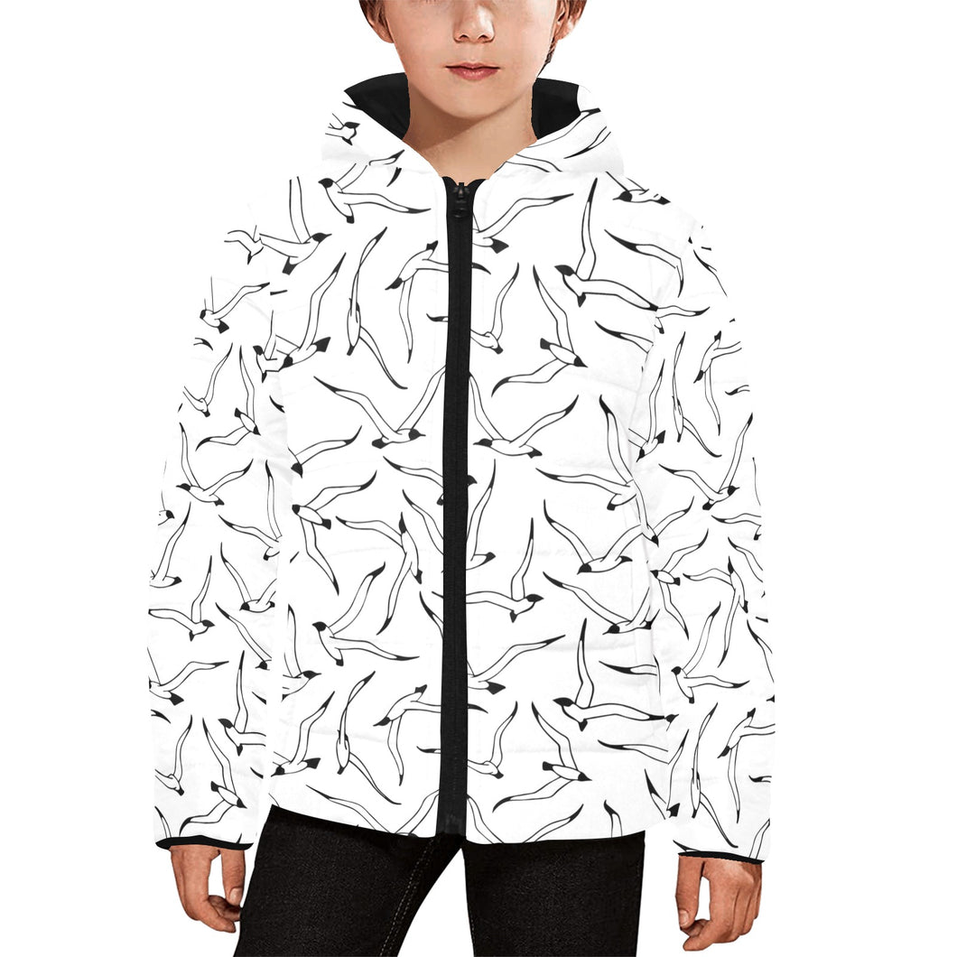 Seagull Pattern Print Design 04 Kids' Boys' Girls' Padded Hooded Jacket