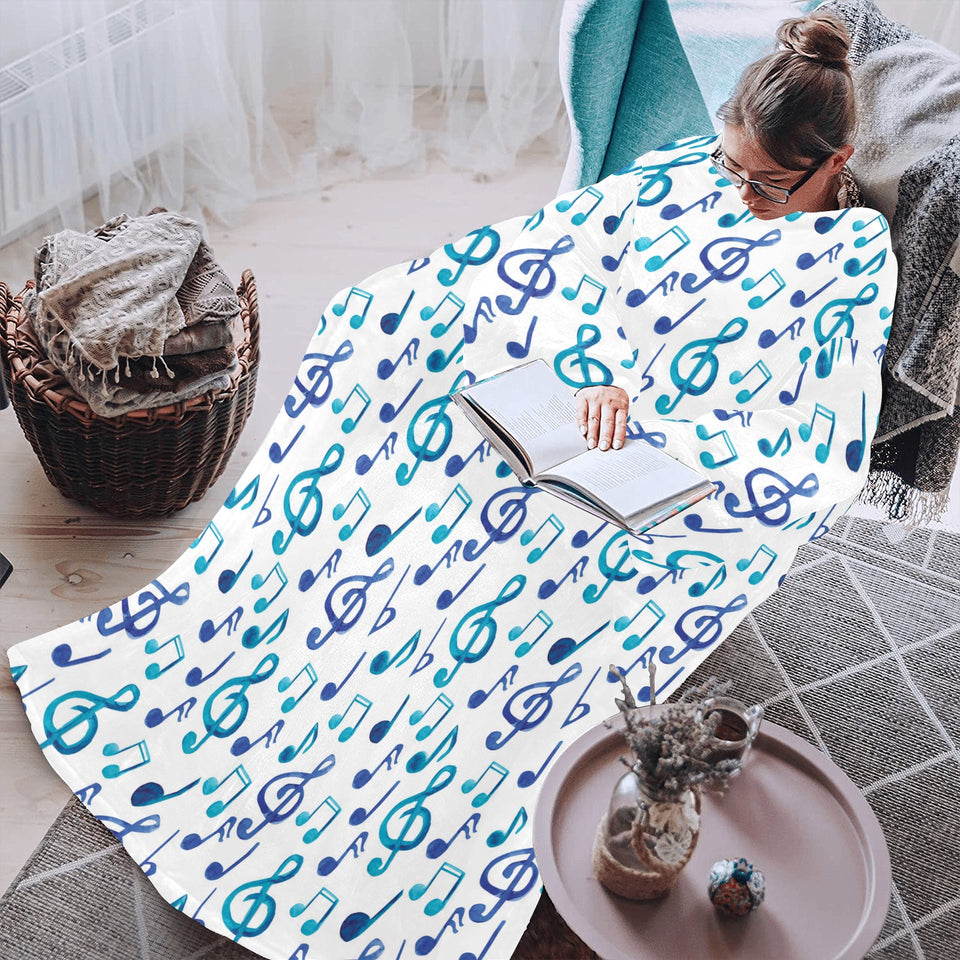 Music Notes Pattern Print Design 03 Blanket Robe with Sleeves