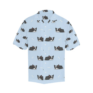 Sleep Boston Terrier Bone Pattern Men's All Over Print Hawaiian Shirt