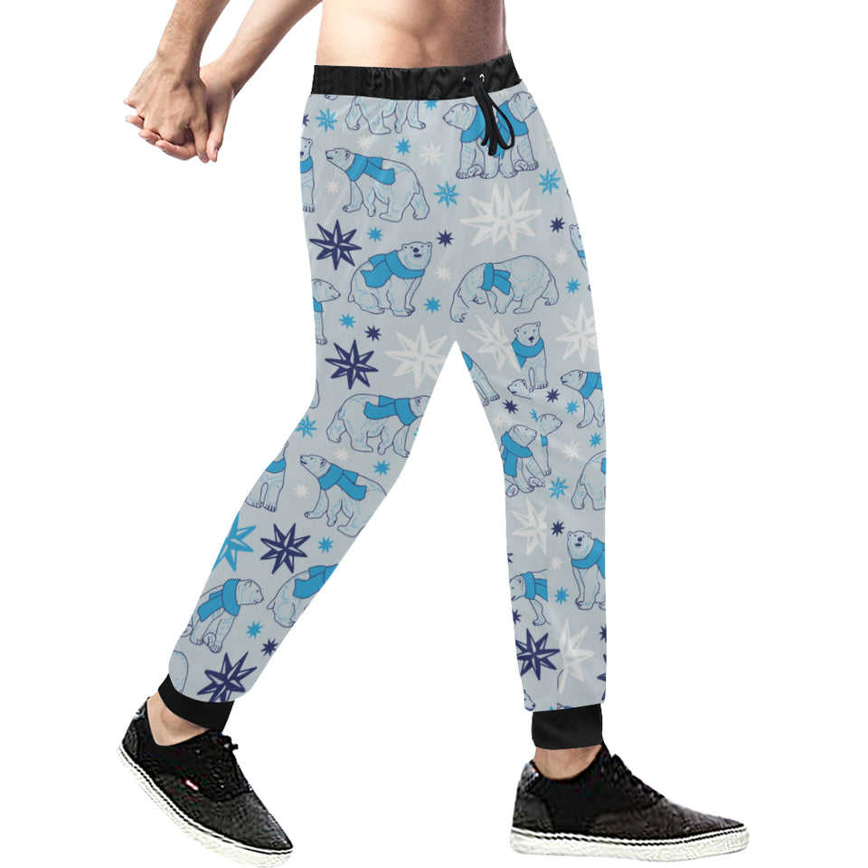 Polar Bear Pattern Blue Background Unisex Casual Sweatpants