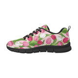 Pink White Tulip Pattern Women's Sneakers Black