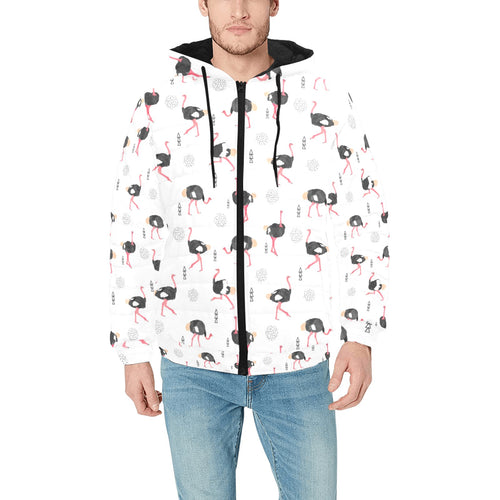 Ostrich Pattern Print Design 02 Men's Padded Hooded Jacket(ModelH42)