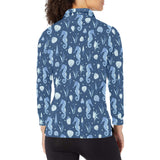 Seahorse Shell Pattern Women's Long Sleeve Polo Shirt