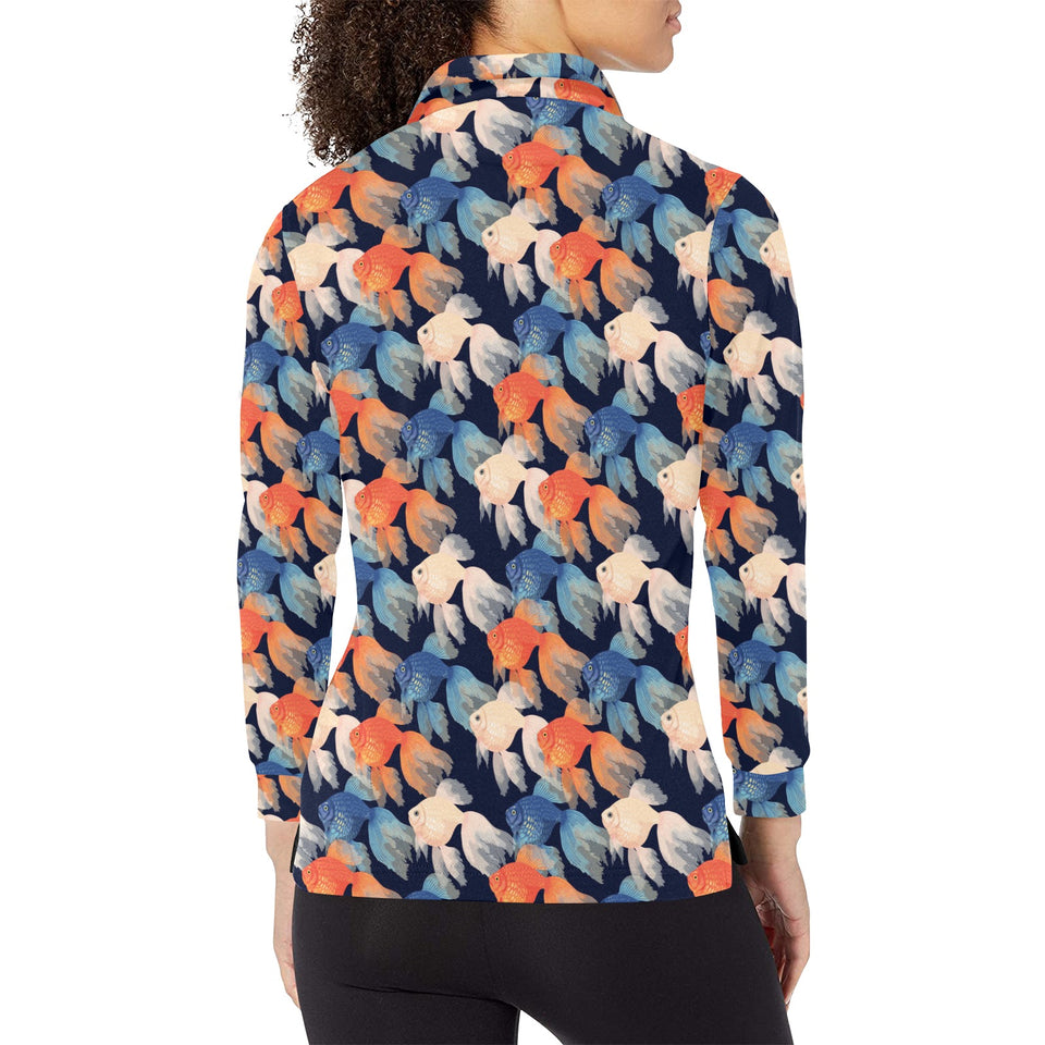 Goldfish Pattern Print Design 04 Women's Long Sleeve Polo Shirt