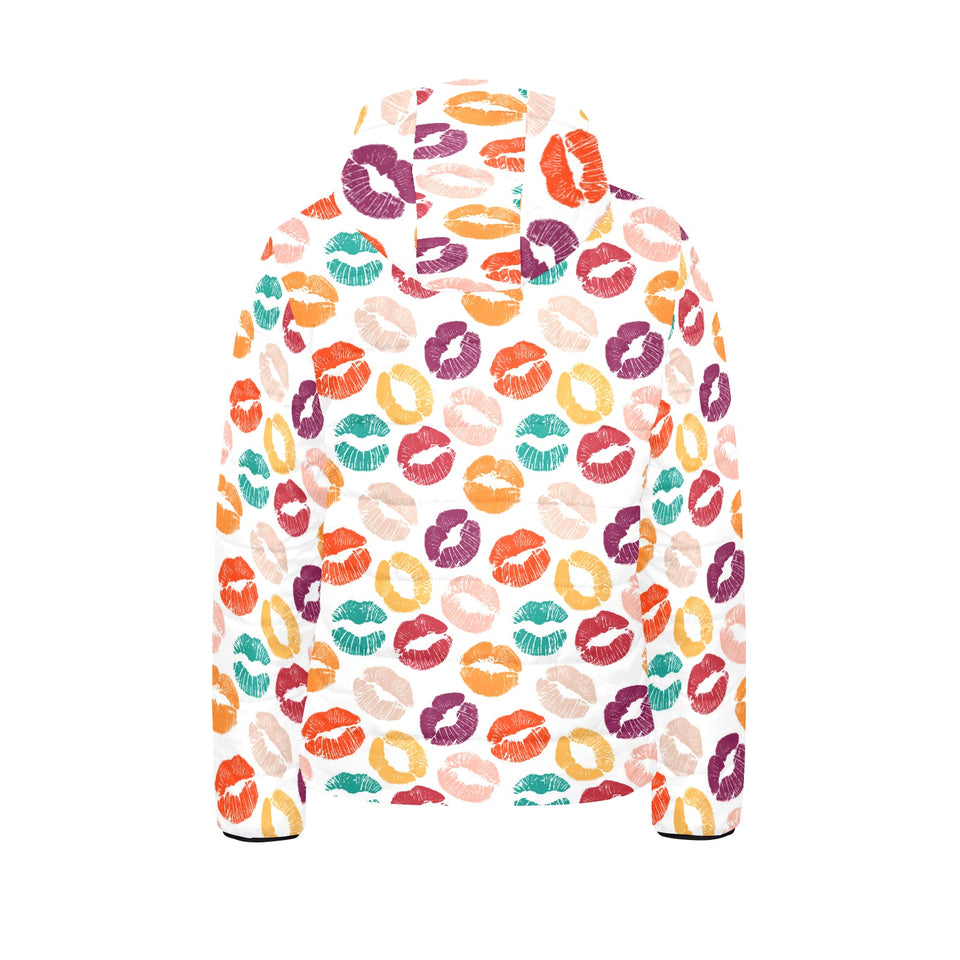 Lips Pattern Print Design 03 Kids' Boys' Girls' Padded Hooded Jacket