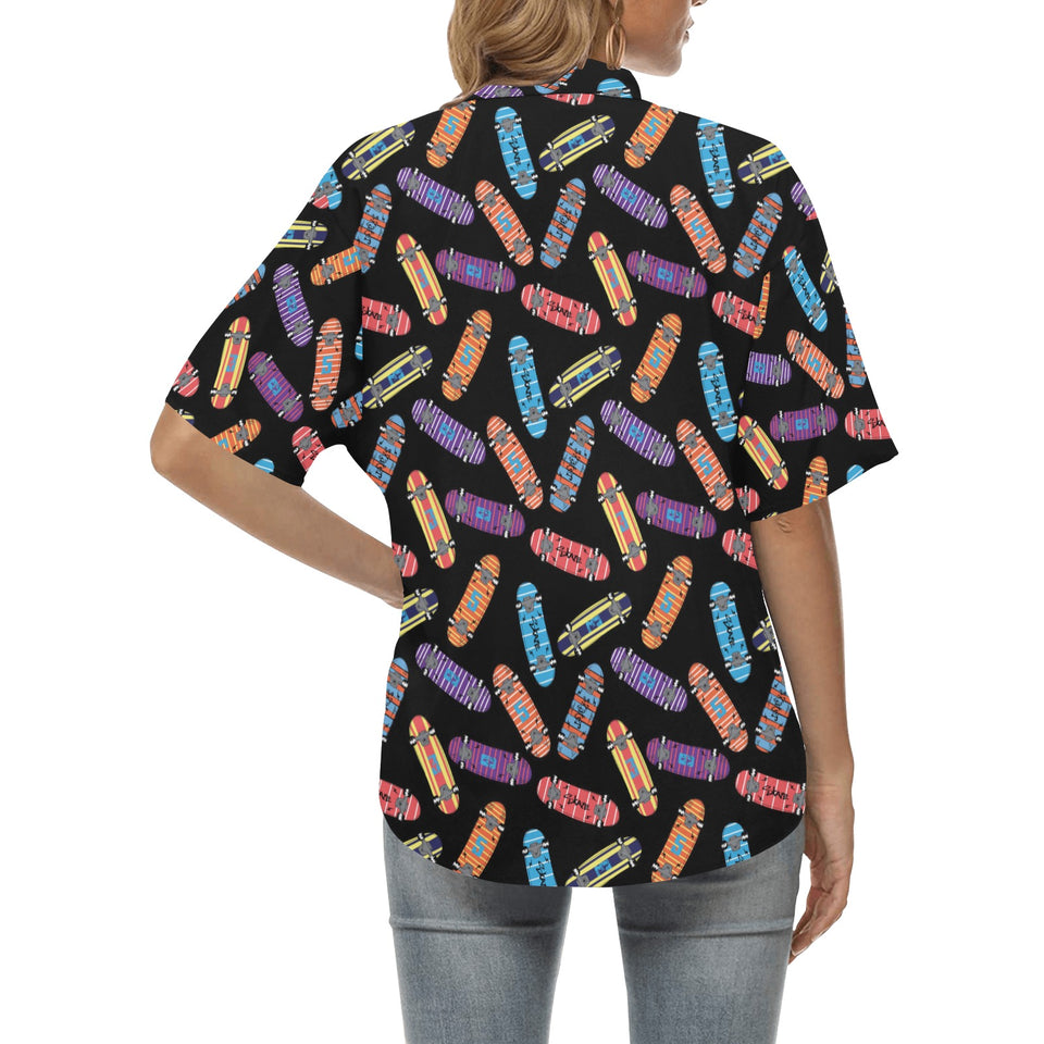 Skate Board Pattern Print Design 04 Women's All Over Print Hawaiian Shirt