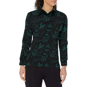 Stingray Pattern Print Design 02 Women's Long Sleeve Polo Shirt