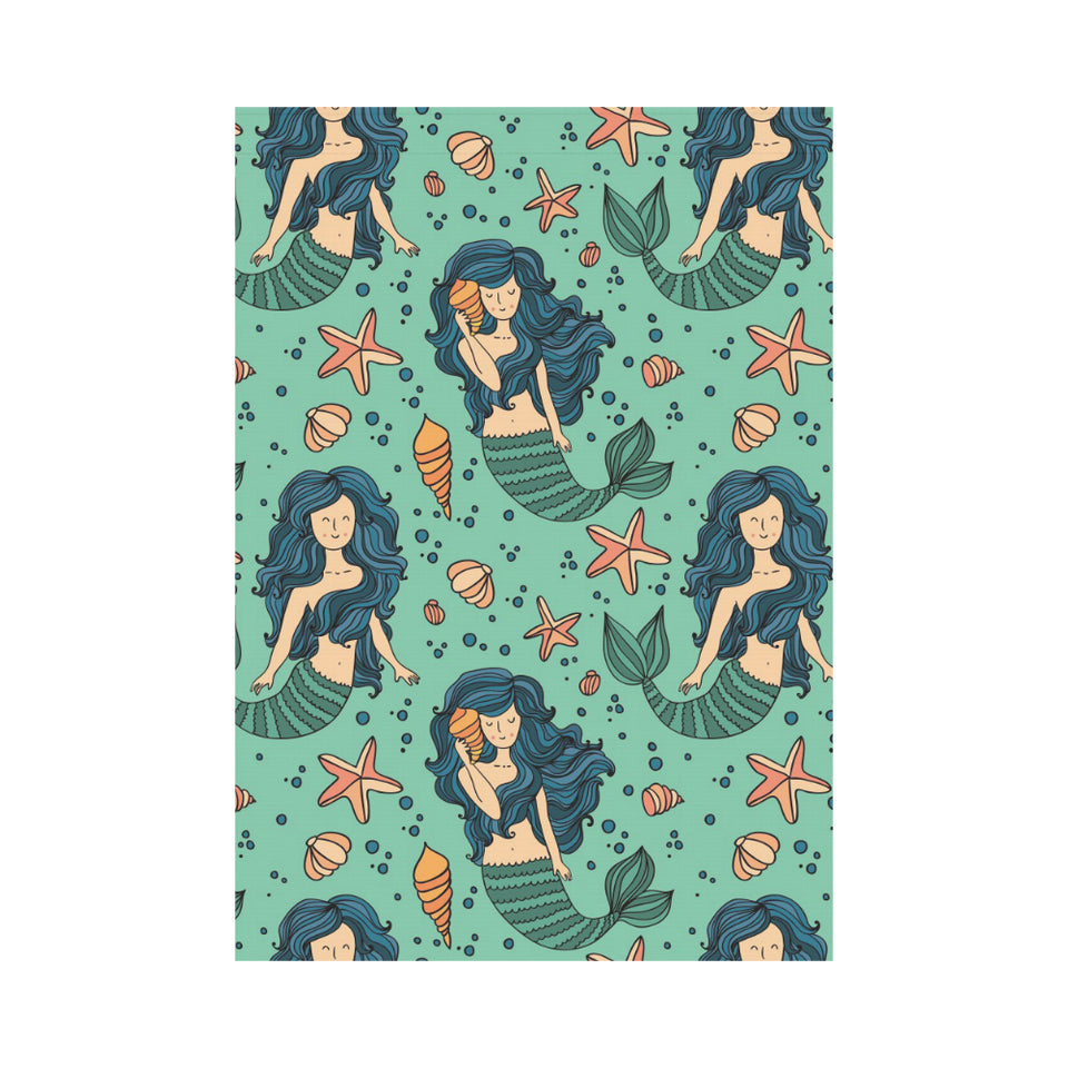 Mermaid Pattern Green Background House Flag Garden Flag