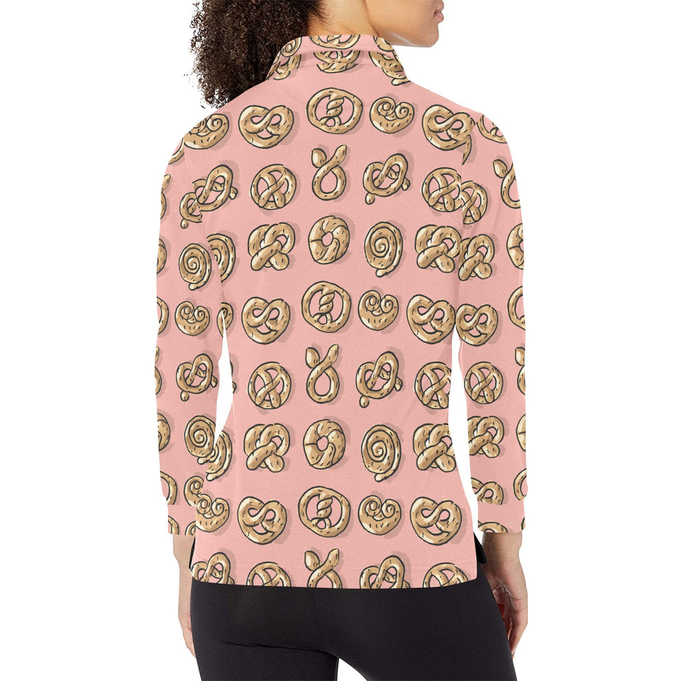 Pretzels Pattern Print Design 04 Women's Long Sleeve Polo Shirt