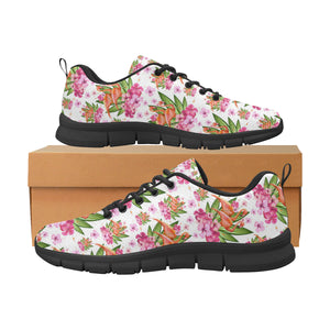 Flamingo Pink Hibiscus Pattern Men's Sneakers Black