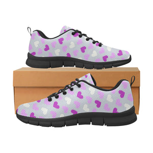 Heart Purple Pokka Dot Pattern Men's Sneakers Black