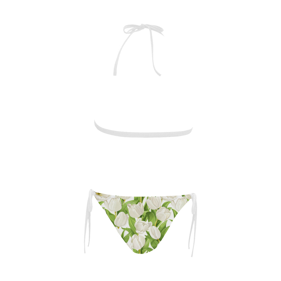 White Tulip Pattern Sexy Bikinis Two-Pieces Swimsuits