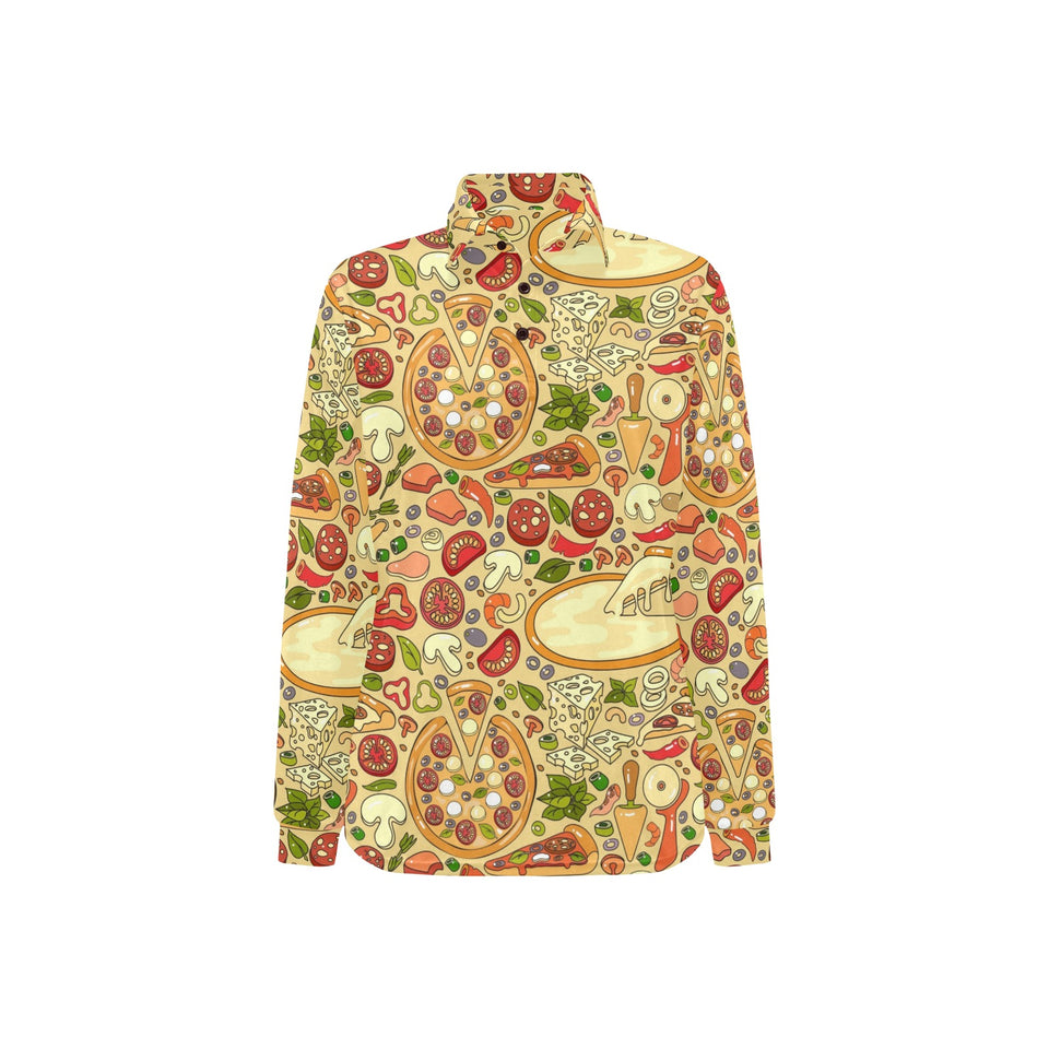 Pizza Pattern Background Women's Long Sleeve Polo Shirt