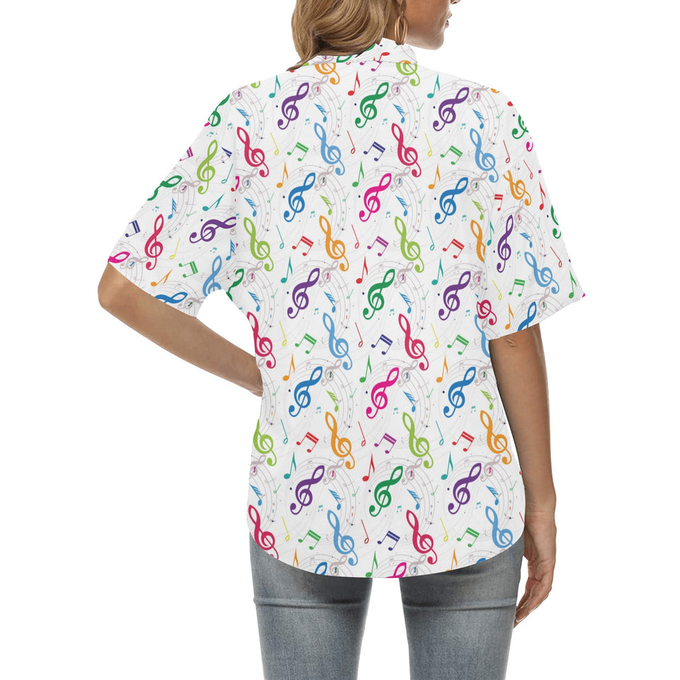 Music Notes Pattern Print Design 02 Women's All Over Print Hawaiian Shirt