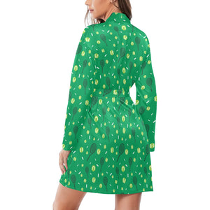 Tennis Pattern Print Design 03 Women's Long Sleeve Belted Night Robe