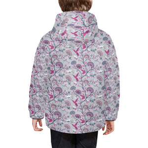 Hummingbird Pattern Print Design 04 Kids' Boys' Girls' Padded Hooded Jacket