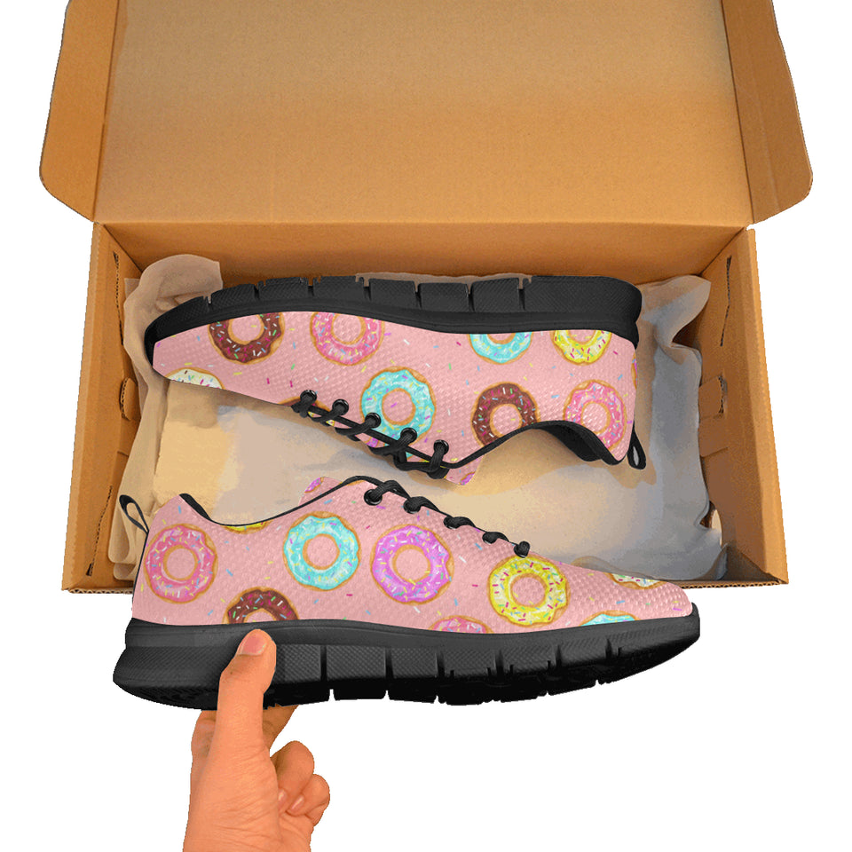 Donut Pattern Pink Background Men's Sneakers Black