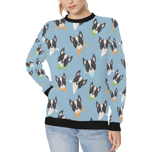 Cute Boston Terrier Pattern Women's Crew Neck Sweatshirt