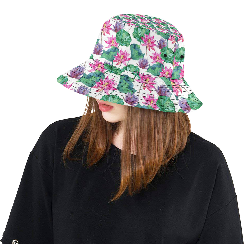 Pink Lotus Waterlily Pattern Unisex Bucket Hat