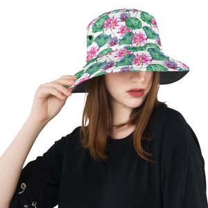 Pink Lotus Waterlily Pattern Unisex Bucket Hat