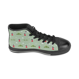 Windmill Green Pattern Women's High Top Canvas Shoes Black