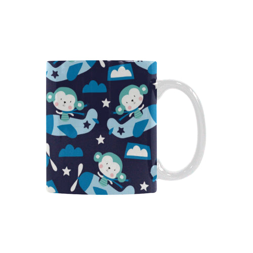 Monkey in Airplane Pattern Classical White Mug (FulFilled In US)