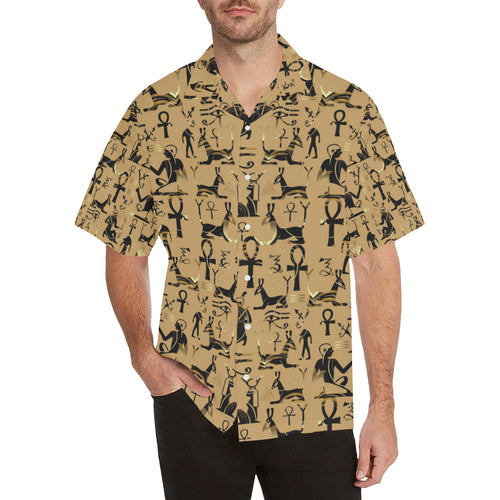 Egypt Hieroglyphics Pattern Print Design 02 Men's All Over Print Hawaiian Shirt (Model T58)