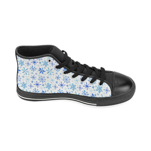 Blue Snowflake Pattern Women's High Top Canvas Shoes Black