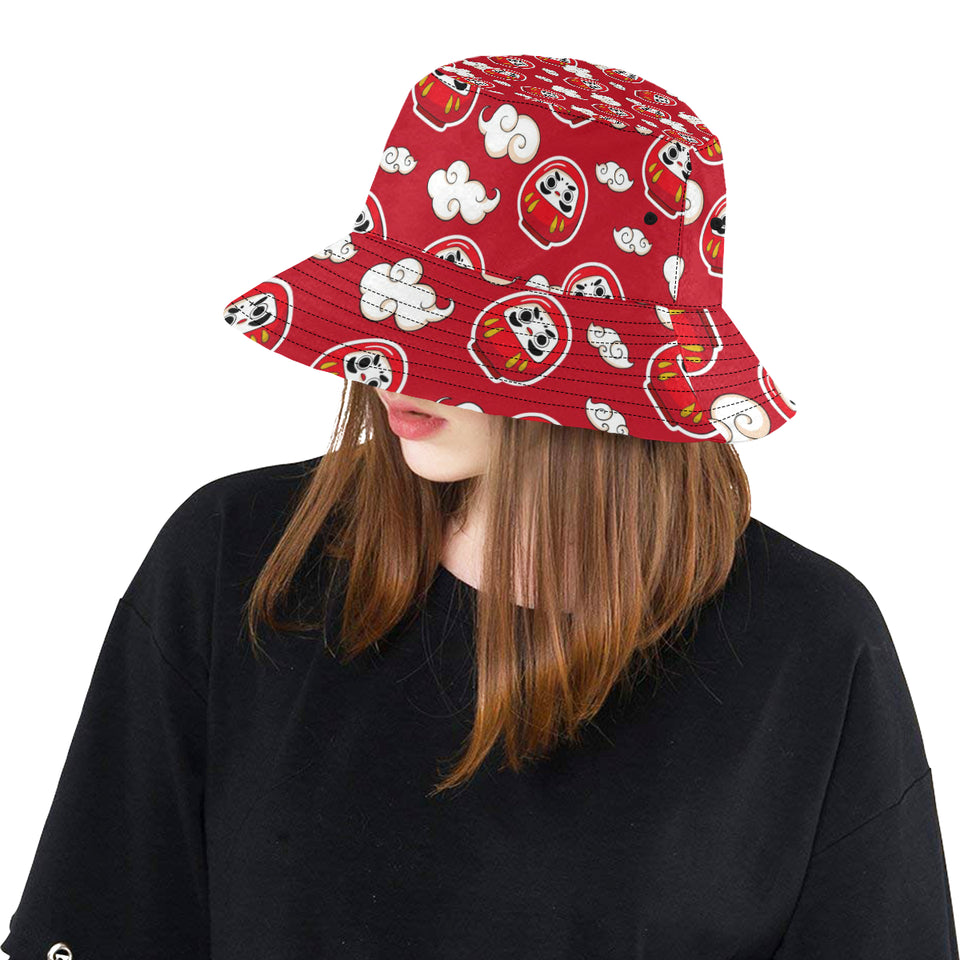 Red Daruma Cloud Pattern Unisex Bucket Hat