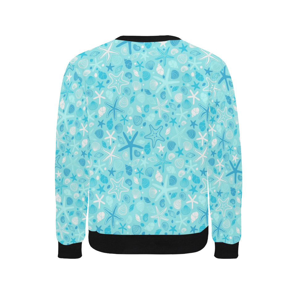 Starfish Shell Blue Theme Pattern Men's Crew Neck Sweatshirt