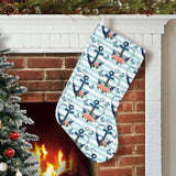 Anchor Flower Blue Stripe Pattern Christmas Stocking