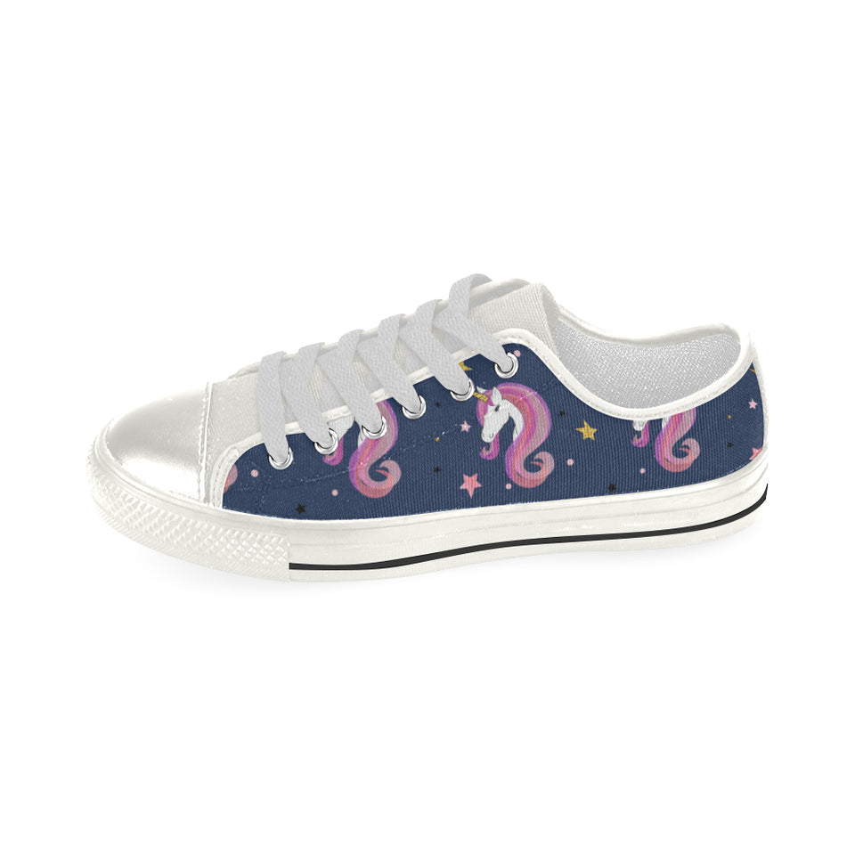 Unicorn Head Pattern Women's Low Top Canvas Shoes White