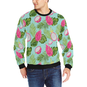 Dragon Fruit Leaves Pattern Men's Crew Neck Sweatshirt